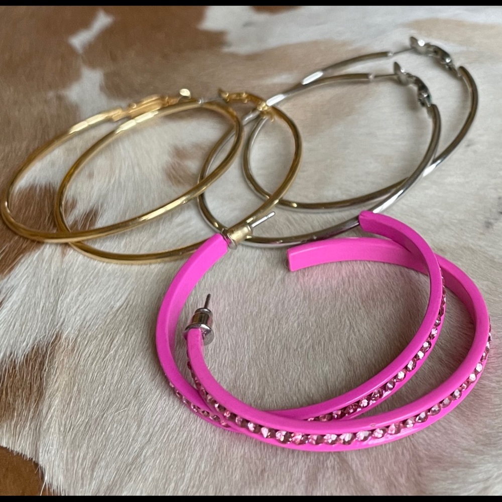 3 pair of hoop earrings
